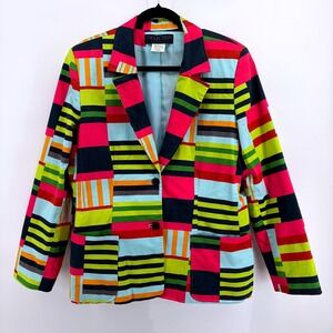 Vtg 80's Collection Harve Benard Women's Size 16 Patchwork Striped Blazer Jacket